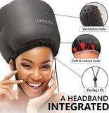 Hair Dryer Bonnet W/A Headband Integrated That Reduces Heat around Ears & Neck - Hair Dryer Hooded Diffuser Cap for Curly, Speeds up Drying Time, Safety Deep Conditioning at Home - Portable, Large