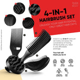 Detangling Brush, Flexible Detangling Brush, Shampoo/Scalp Massager & Hair Pick for Black Natural Hair with Box - 4PCS