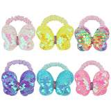 6 PC Sparkly, Colorful, Butterfly Hair Tie Accessories