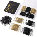 400 Piece Hair Pin & Rubber Band Kit, (Black, Gold)