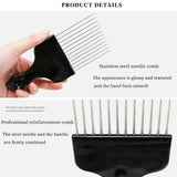 (2 Pack) 6.75" Black Fist Metal Afro Pick Lift Hair Comb Detangle Wig Braid Hair Man Styling Comb