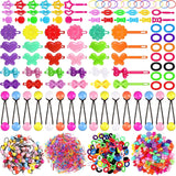 1184 PC Hair Accessories for Girls Self Hinge Girls Hair Barrettes Baby Hair Ties Elastic Hair Bands Assorted Elastic Ponytail Holders Cartoon Design Hair Clip Multicolor Rubber Band for Baby Toddler